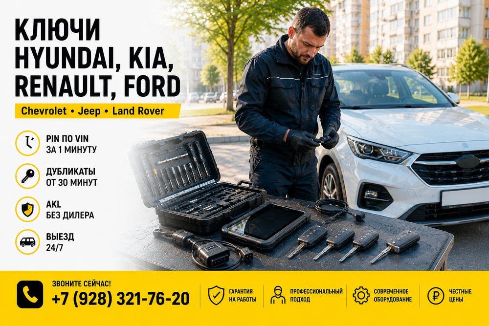 Изготовление ключей Hyundai, Kia, Ford, Chevrolet, Renault в Ставрополе